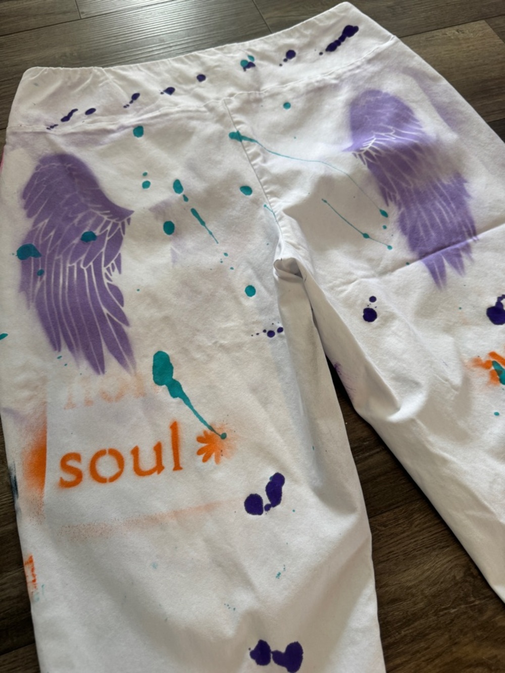 Sz 3X OOAK Hand-Painted Spiritual Graphic Crop Pants White Boho plus size